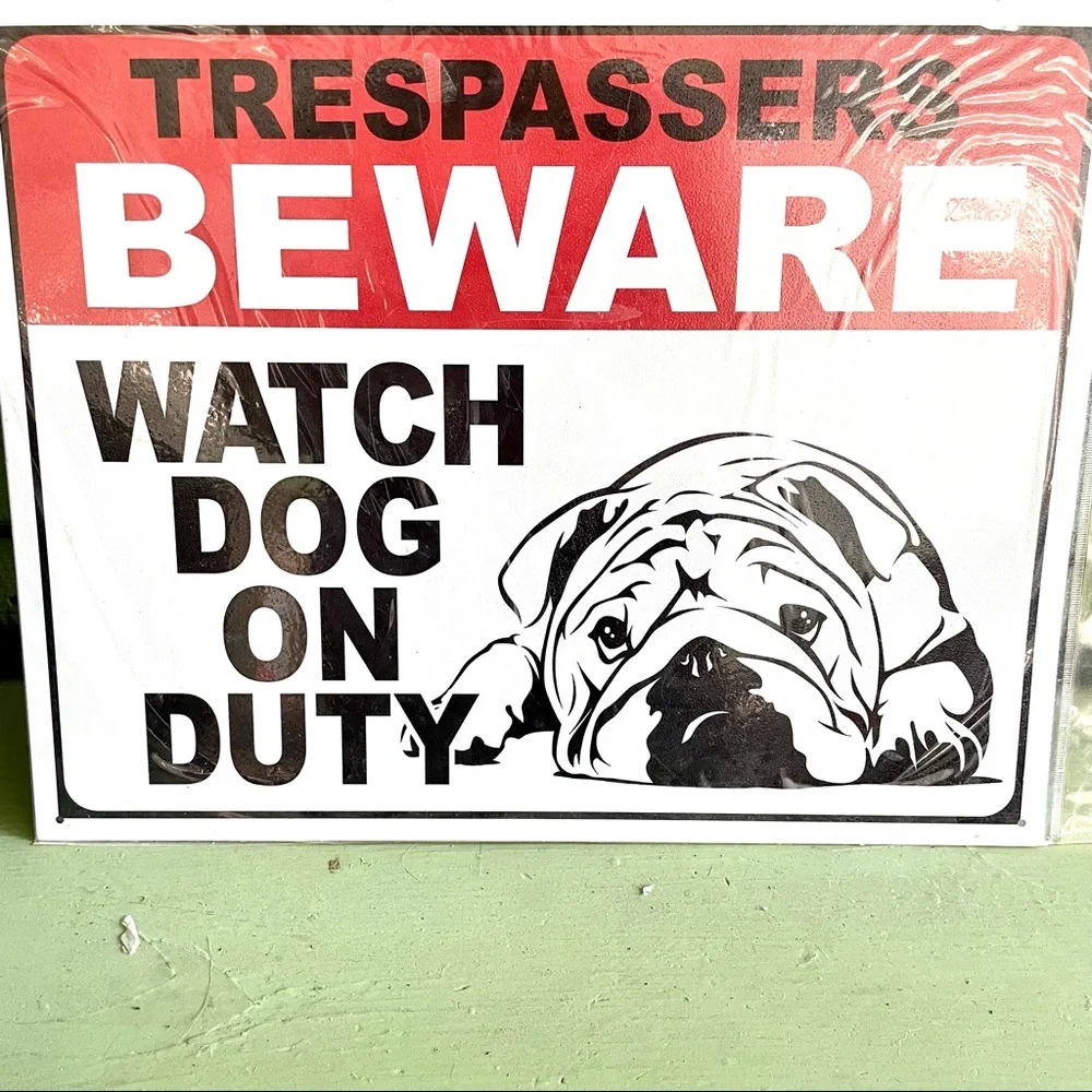 NEW Trespassers Beware Watch Dog On Duty Metal Sign